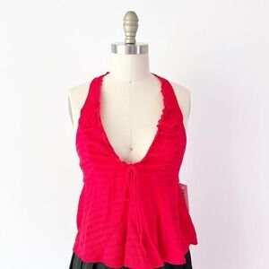 Babydoll Y2k Red Ruffle Draped Blouse Halter Pacsun Open‎ Back